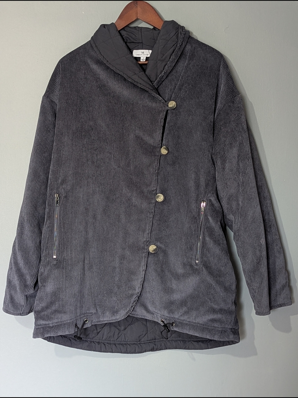 Urban‎ Daizy Corduroy Quilted Jacket Charcoal Gray Cottagecore